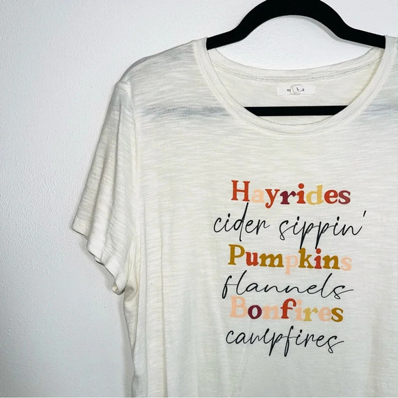 Maurices White Hayrides Pumpkin Bonfires Short Sleeve Graphic Tee Large Women’s - Picture 5 of 12